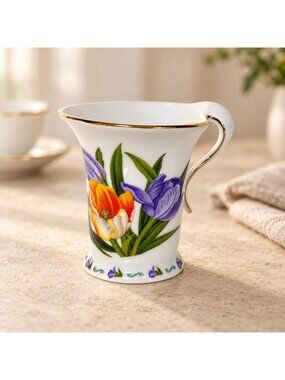 The Leonardo Collection Floral Bone China Mug Gold Trim Tulip Iris Design